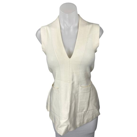 Anthropologie Cream Sleeveless Deep V Neck Pocket Knit Tank Blouse Top Size XS - Picture 1 of 4